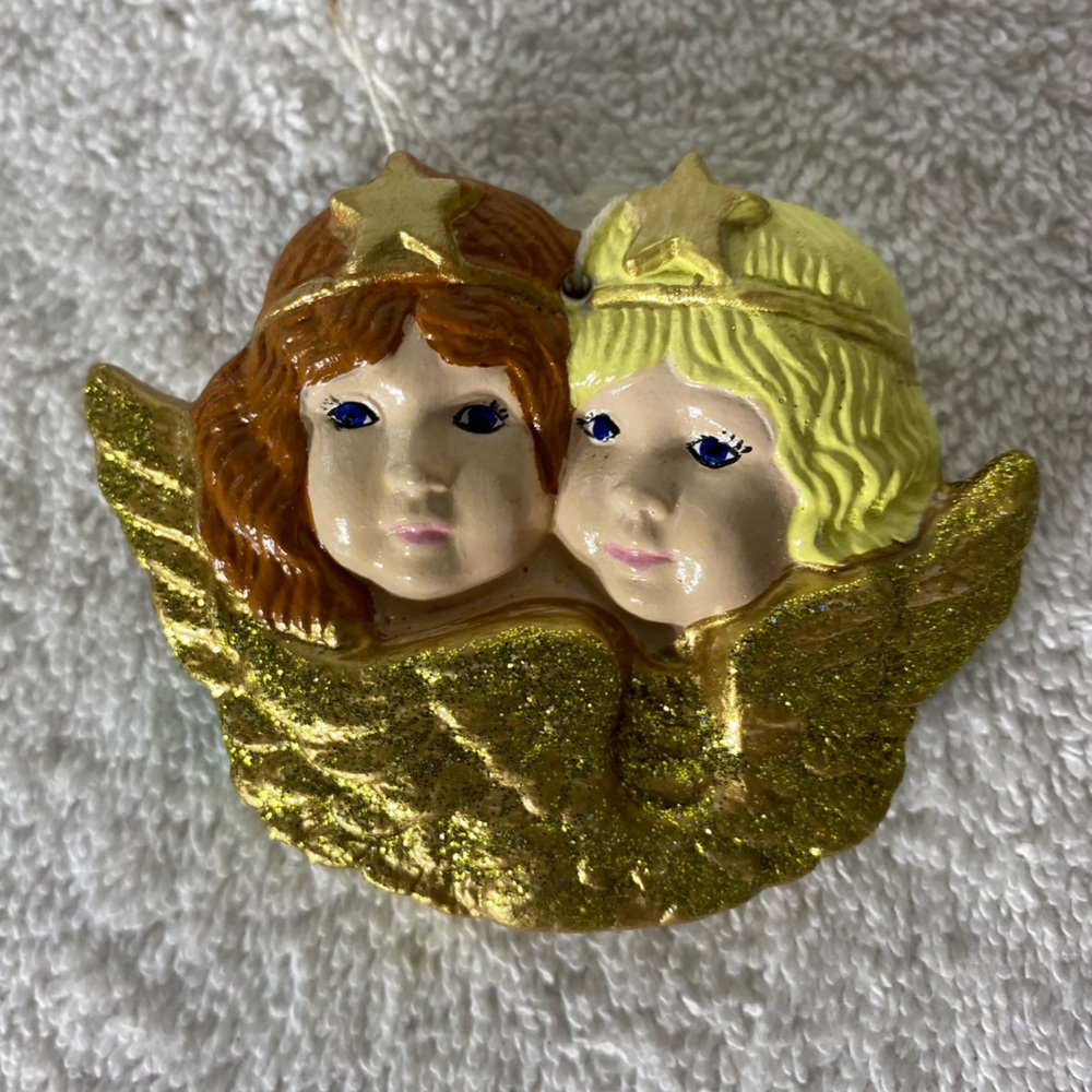 Vintage Hand Painted Angel Cherub Ceramic Christmas Tree Ornament